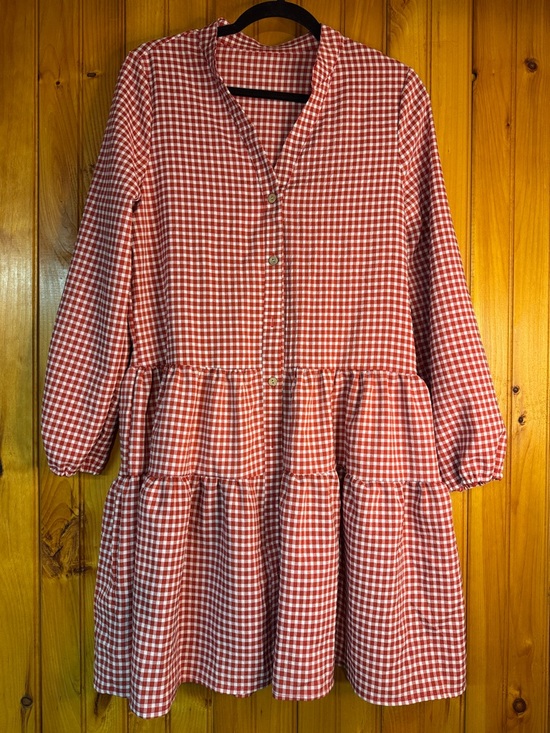 Kohl's Dresses & Skirts - Kohl's Red and White Gingham Tiered Button-Front Midi Dress